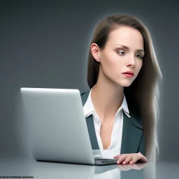 Detailed photo of a office girl with a laptop