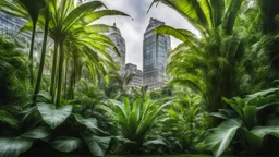 City of London overgrown with a jungle of banana trees, award winning photograph