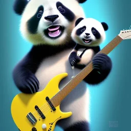 Carbon as a cute baby panda playing electric guitar with long hair, by pixar