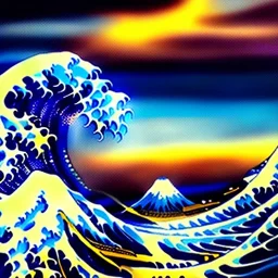 The great wave of kanagawa painted with clouds of colours,ystical colors ,perfectly centered image, perfect composition, rim light, beautiful lighting,masterpiece ,8k, stunning scene, raytracing, anatomically correct, in the style of Simon Bisley and Ohrai Noriyoshi and robert e howard and Steve Jung and Wizyakuza and uncannyknack