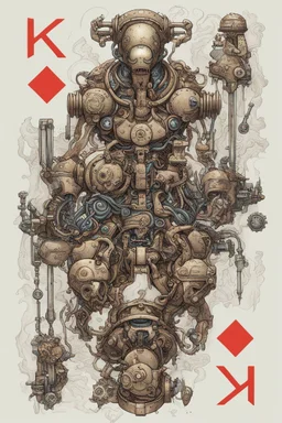 Colourful Bordered digital illustration of a shriveled homunculus hidden with a mechanical Mecha integrated with a throne. in the style of kaja foglio, Alchemy, Symbolism and Hermeticism. High quality, masterpiece. Dungeons And Dragons