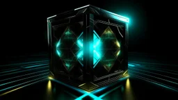 Tesseract from movie Loki, in the middle and with glow, background of picture black.