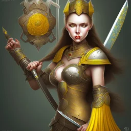 lady warrior with yellow top and rose blade