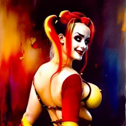 Drawing of beautiful face,'beautiful booty ,Busty Harley Quinn',intense stare, ancient skintight armor, balanciaga fashion clothe painting by gaston bussiere, greg rutkowski, yoji shinkawa, yoshitaka amano, tsutomu nihei, donato giancola, tim hildebrandt, Oil on canvas, cinematic composition, extreme detail,fit full head inside picture,16k