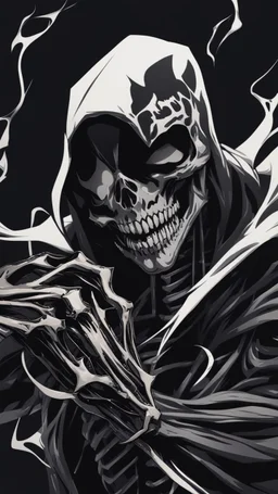 A close picture to Mix between Skeleton and venom symbiote in solo leveling shadow art style