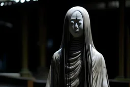 Japanese female ghost, scary face, with a long neck
