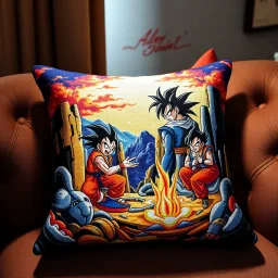 Intricate Anime Needlepoint, Dragonball Z dramatic scene, couch cushion