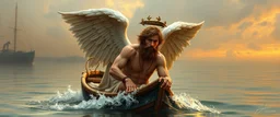 Charon in his boat wearing angel