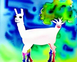 abstract watercolor llama in tree