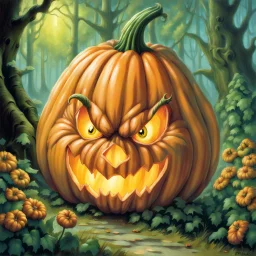 fantasy 90's tcg art of a good heroic fairytale pumpkin creature