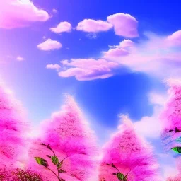 beautiful dream, mystical, cascades, delicate flowers, masterpiece, pastel colors, blue river, pink clouds,8k