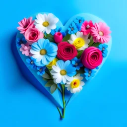Create small bouquet pink heart colour and blue background