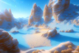 lightblue landscape with little bright diamond and soft lihgt beam
