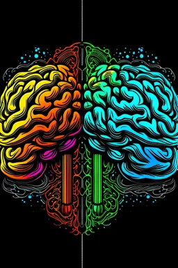 Two brains next to each other one of them is saturated in color and the other one is black and white and color and a colorful background and goes above the two brains the Scott logo