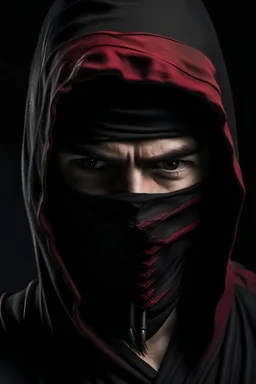 ninja in hood with oni mask