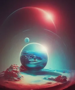 colorful planets inside a snow crystal ball, ink, poster, acrylic, beksinski