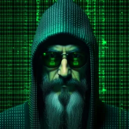 Cybersec wizard using glasses with matrix backgroud