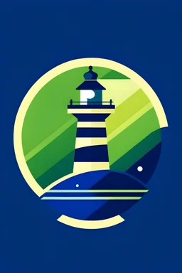 An abstract logo features a lighthouse, representing the connection between people and online mental health services. The colors navy blue, olive green to convey confidence, vitality and seriousness.