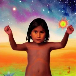 subtle indigenous child in a galactic ambiance