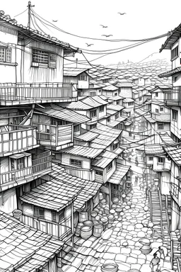 Mumbai - slum - linework - illustration