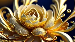 a magical world of swirly flowing marble water gold filigree curlicues, flowering flowers, bloom, sparkle, ornamental gilt, beautiful, delicate, intricate, elegant, graceful, shiny, Hyperrealism, Rococo, expressive