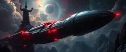cyber punk soap opera dynasty family, dark draw bridge space station holding huge round blade space ship, portrait of inter-galatic handsome power broker , the first nation, witchcraft, cyberpunk village, sci-fi, strange chrome vessels, volume light from stars through clouds, goa trance poster