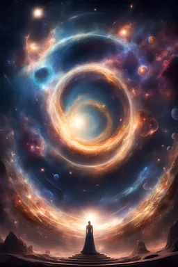 symphony of the universe, visualize an epic scene depicting the harmony of the cosmos