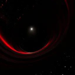 an ominous deep red and black black hole floating in deep space