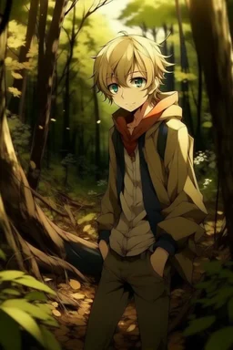 Dirty Blonde Anime Teen Boy in the woods