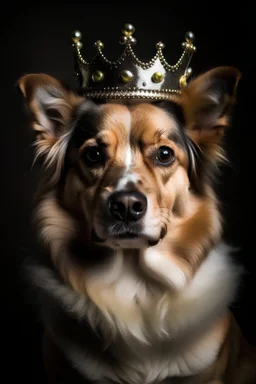 Retrato de un perro con corona de princesa