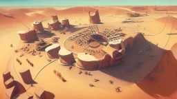 desert city from above, wind generators, retro futuristic, comic style