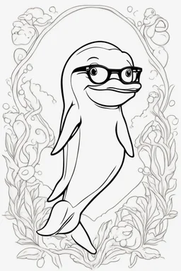 Outline art for cute coloring pages with dolphin with glasses, full body, white background, sketch style, only use outline, clean line art, no shadows and clear and well outlined.