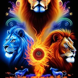 'And thus I saw the horses in the vision, and them that sat on them, having breastplates of fire, and of jacinth, and brimstone: and the heads of the horses were as the heads of lions; and out of their mouths issued fire and smoke and brimstone',Mystical colors ,perfectly centered image, perfect composition, rim light, beautiful lighting,masterpiece ,8k,realistic skin, stunning scene, raytracing, anatomically correct, in the style of Simon Bisley and Ohrai Noriyoshi and robert e howard.