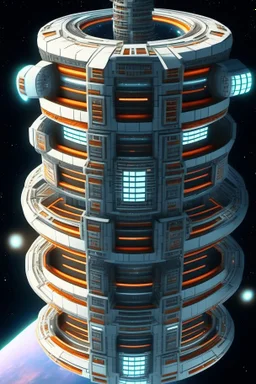 cylindrical space station, with hundreds of levels,