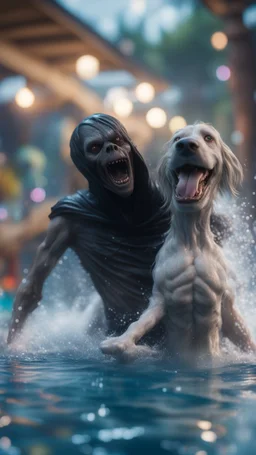 naked dementor petting his soap star dog in a water slide,bokeh like f/0.8, tilt-shift lens 8k, high detail, smooth render, down-light, unreal engine, prize winning