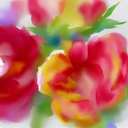 watercolor of a peony, warm colors, water color streaks and splashes, minimalist, in the style of turner, white space