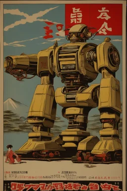 japan old poster with big robot