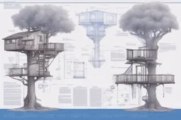 blueprint, tree house, technical, illustration