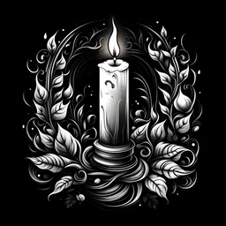 black and white illustration candle