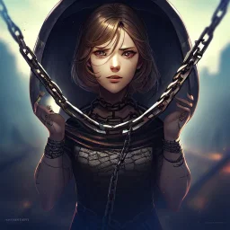 breaking out of chains, hands look realistic, chains are broken, anime, freed