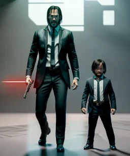 John wick toddler, full body, dramatic lighting, angry, hyper realistic