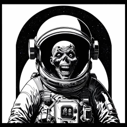 astronaut zombie, regressive overlapping timeline, horror art, by Arthur Secunda and HR Giger, by Wes Benscoter, mind-bending illustration; dramatic and ominous, asymmetric, Braille language glyphs, abstract cosmic horror,