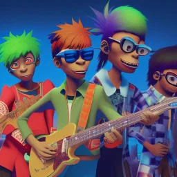 Portrait 3d of band <Gorillaz> style,