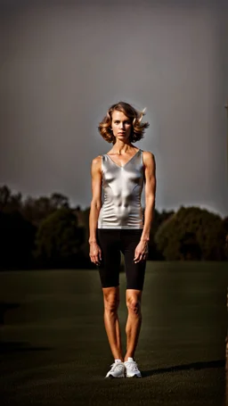 photography of a beautiful anorexic woman, silver satin top, sports illustrated, short wavy bob haircut, pronounced sternum