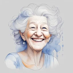 water color pencil style with ink alcohol style ,a minimalist single-line drawing that combines the profile of a beautiful laughing and smiling middle age granny with an abstract natural element ,in a seamless design. white line on light grey background.the colored light of a small candle illuminates his face from below.perfect face perfect long hairs,perfect candle Perfect opened blue eyes with iris as agate.the light is near of the face.we have the colored face from contrast light on the face.