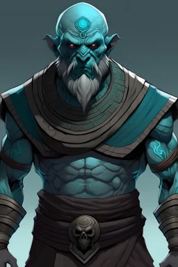 Goliath monk humanoid 10 feet tall teal eyes