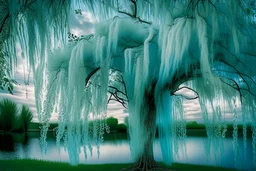 aquamarine gems, clouds, willow tree, photography