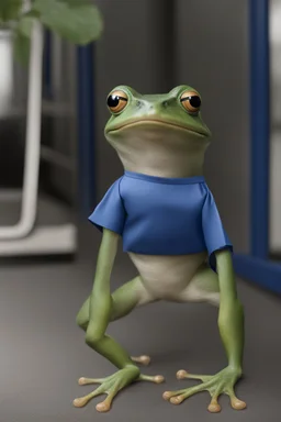 a frog wearing a blue ikea bag like pants