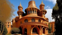 An orangish brown kingdom with an auditorium painted by Antoni Gaudi