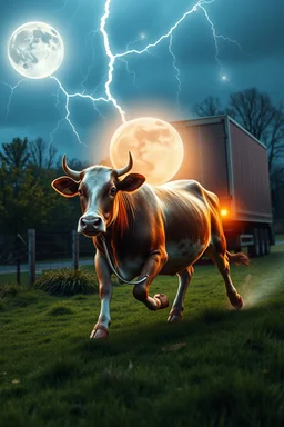 isometric map of cow running from Ball lightning entity a rare and unexplained phenomenon described as luminescent, spherical objects that vary from pea-sized to several meters in diameter. in amazement from back of a lorry